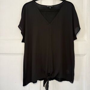 INC International Concepts Black V-Neck Tie-Front Mixed Media Top XL